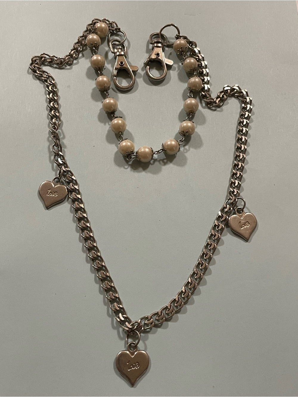 Silver Tone Faux Pearl Purse Chain #0183